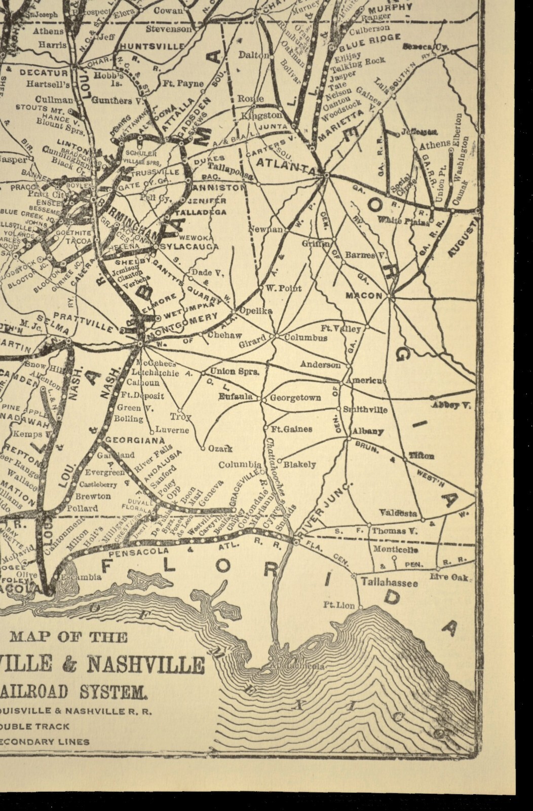 LOUISVILLE & NASHVILLE Railroad Map Vintage Railway Pensacola Florida ca 1925