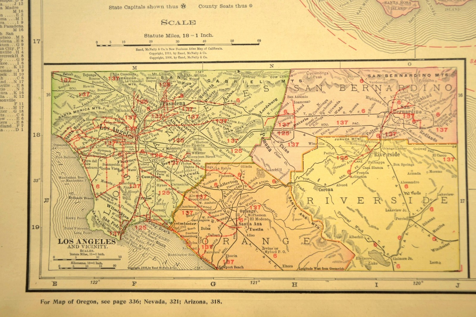 1911 Antique Southern California Railroad Map ORIGINAL Atlas Map SP RR DATED