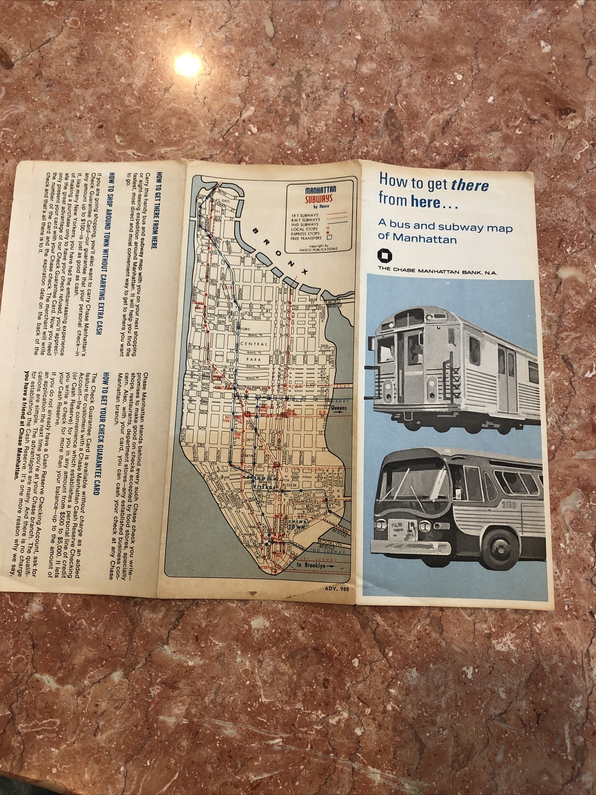RARE ~ Chase Bank: 1960 Transit New York City Subway Map NYC Bus
