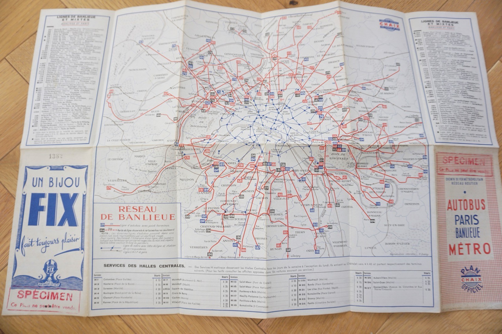 c1950s Paris Autobus Metro Map Bus Railway Map France