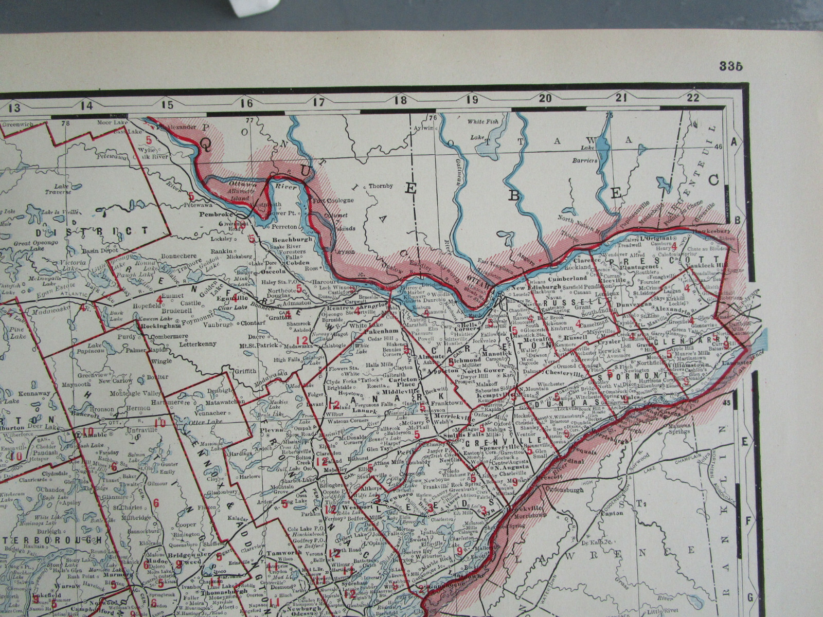 CANADA 1895 ONTARIO RAILROAD Map Cram ~ AS IS ~ PONTIAC PACIFIC JCT RR