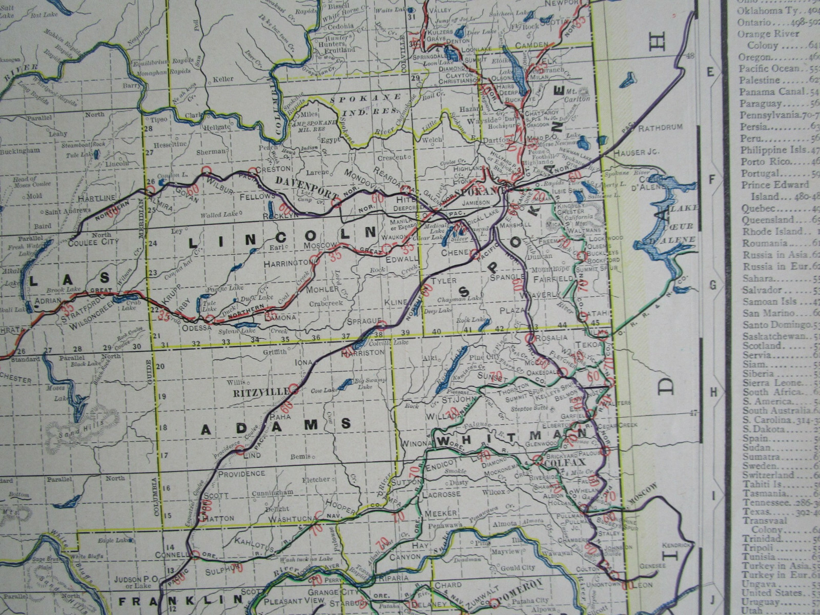 WA 1903 WASHINGTON State STEAM / INTERURBAN ELECTRIC RAILROAD / STEAMSHIP Map
