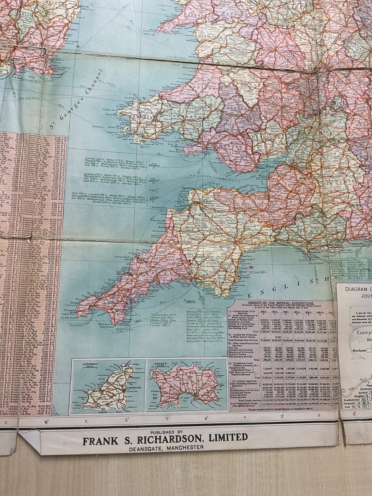 Richardson’s Chart of the British Isles Railway Map 1910-20 Collectable