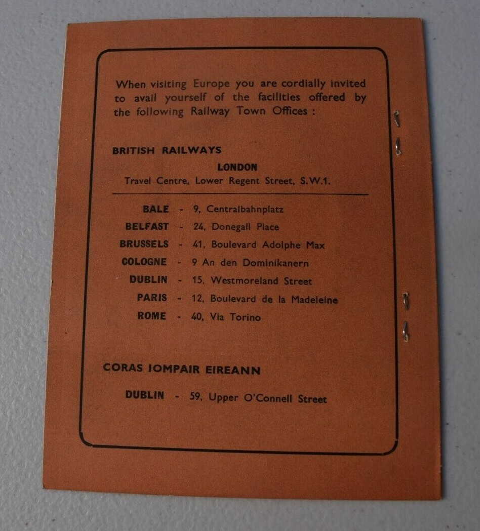 British & Irish Railways vintage Fare Ticket Booklet – no ticket