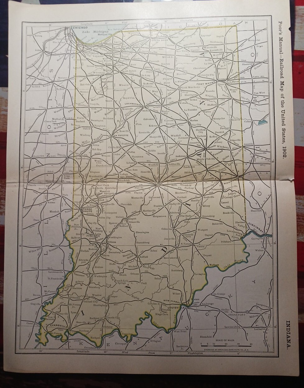1902 Train Route Map INDIANA All Railroad Lines Stations Towns 11″×9″ Dated