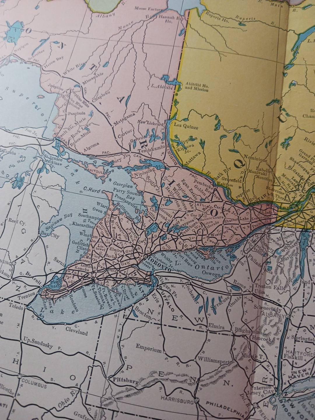 1905 Train Route Map Canada East Section all Railroad Lines Quebec Ontario 11×9″