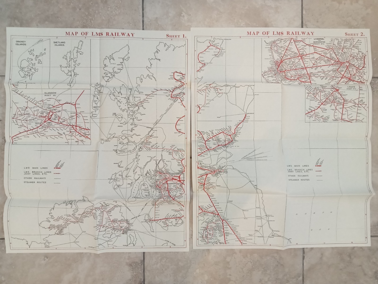 Map of LMS Railway. 4 sheet set. London, Midland and Scottish Railway, 1950s