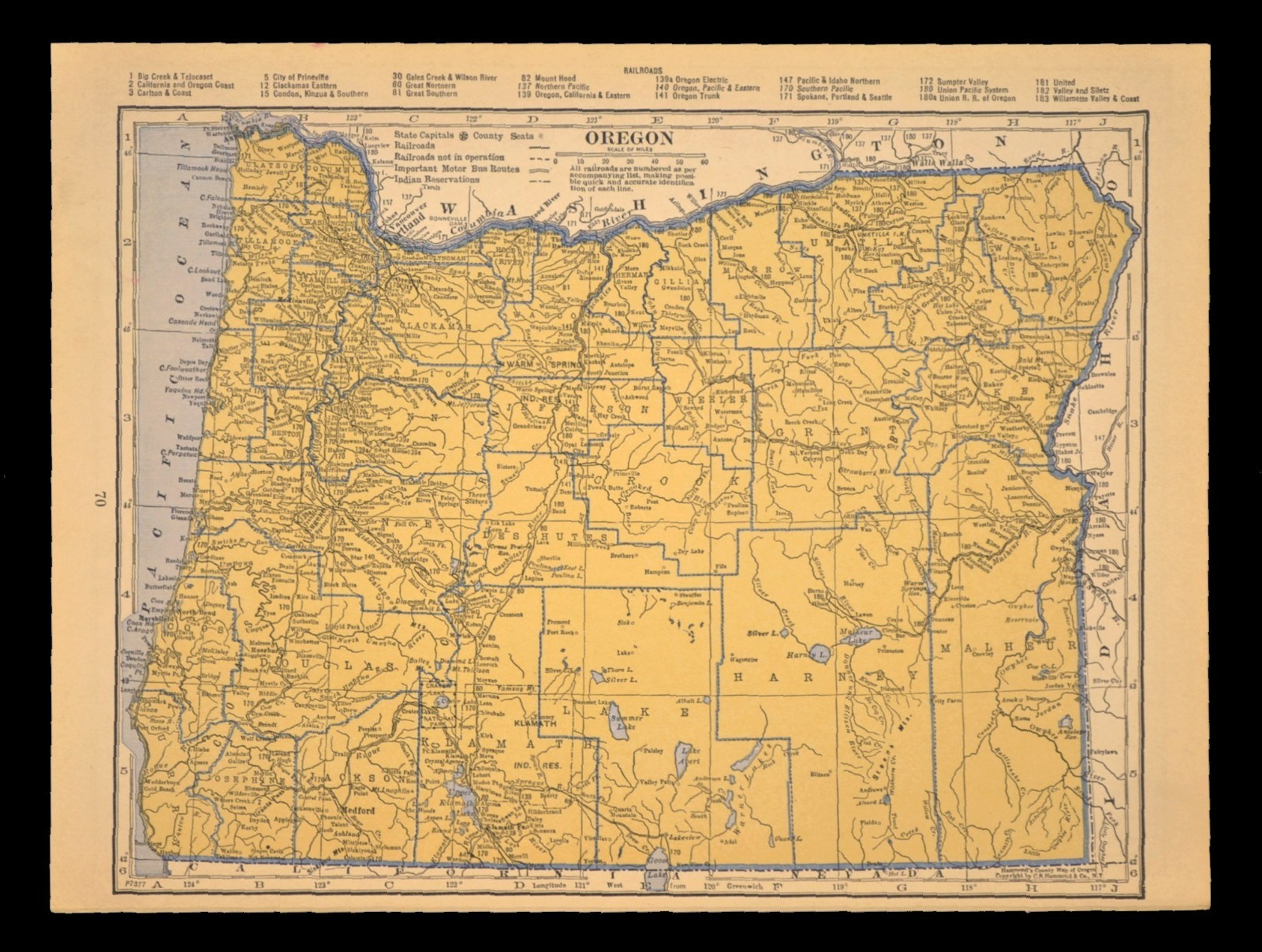 ca1939 OREGON Railroad Map Depot Towns SP RR Historic Original Atlas Map