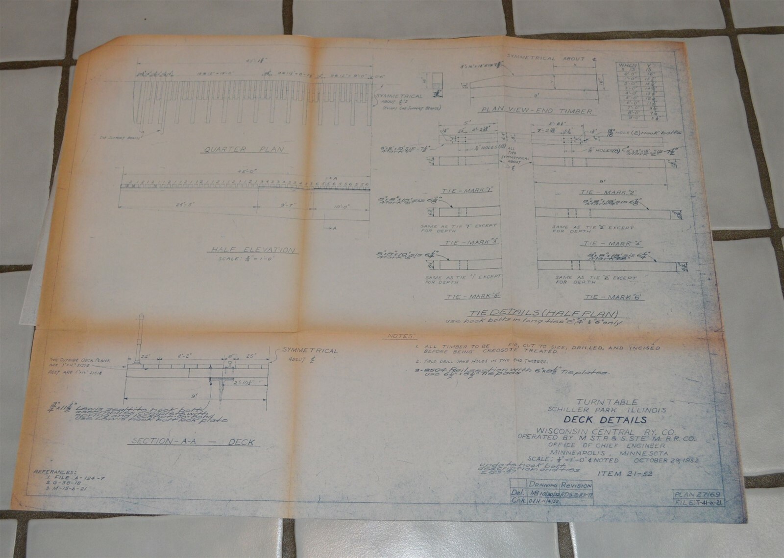 1952 Milwaukee Road Railroad Schiller Park Illinois Turntable Deck blueprint