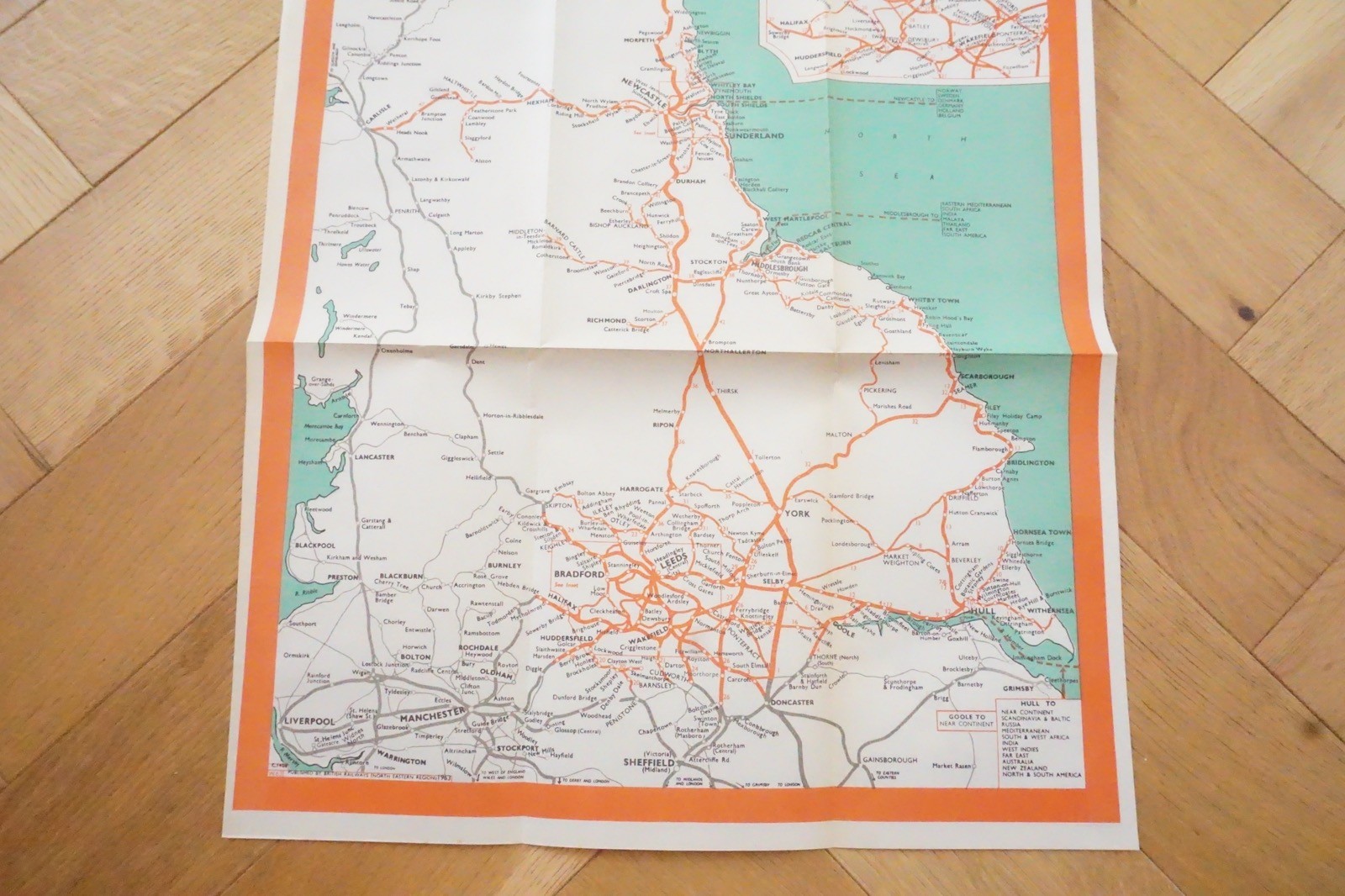 1960 British Rail North Eastern Region Passenger Network Railway Map VGC