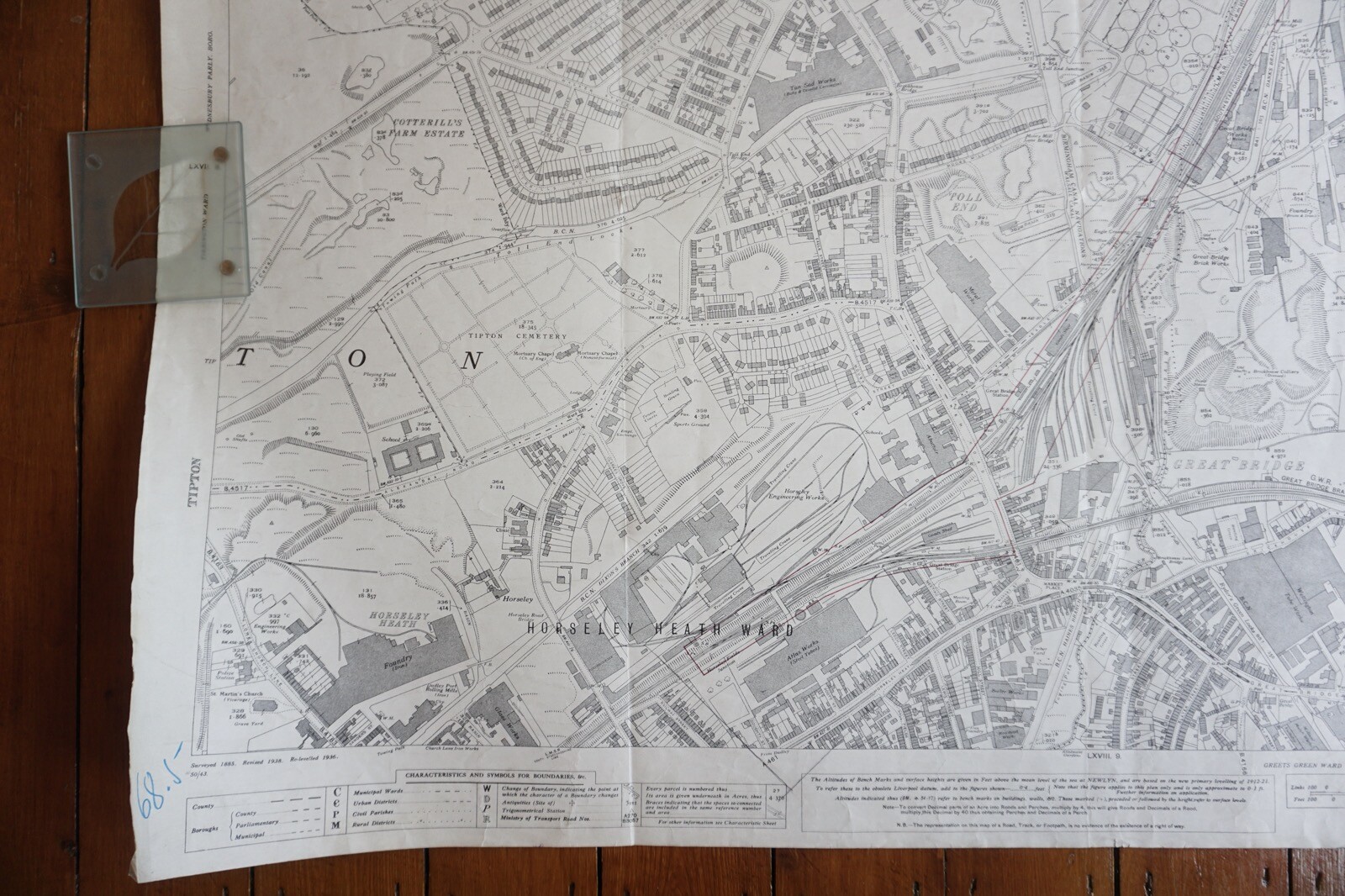 1938 Horseley Heath Ward Great Bridge GWR Great Western Railway OS Railway Map