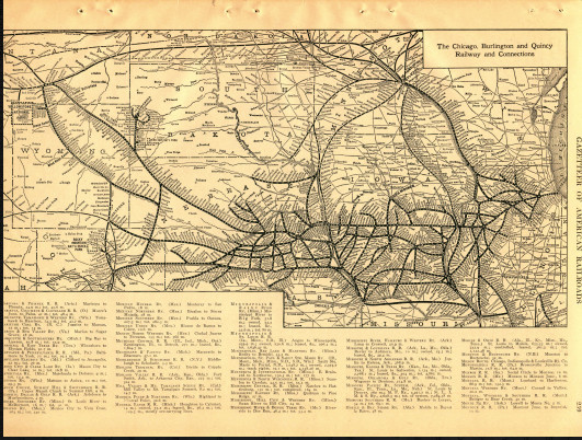 1919 The Chicago, Burlington and Quincy Railway System Map Vintage Original