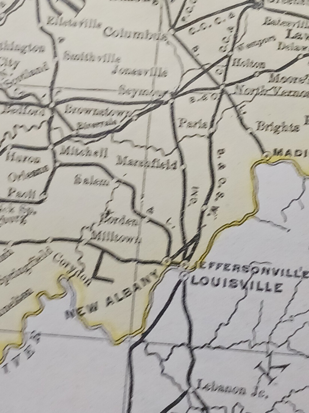 ~ 1897 Train Route Map ILLINOIS & INDIANA ☆ all Railroad Lines & Stations 9×11″