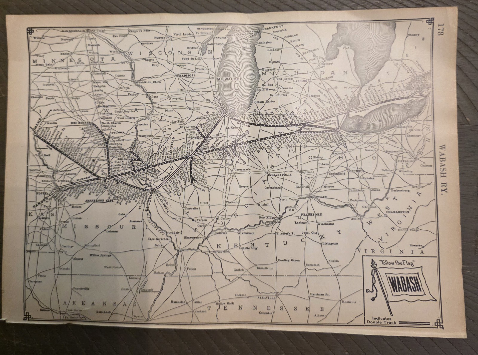 1918 By Poole Bros Two Sided Map Wabash System And Virginia Railroad 11″ x 7.5″