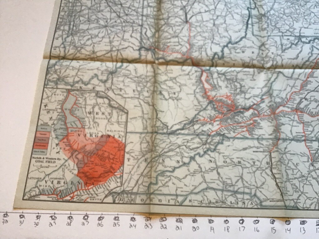 vintage railroad map: 22×32″ NORFOLK & WESTERN Railway 1913