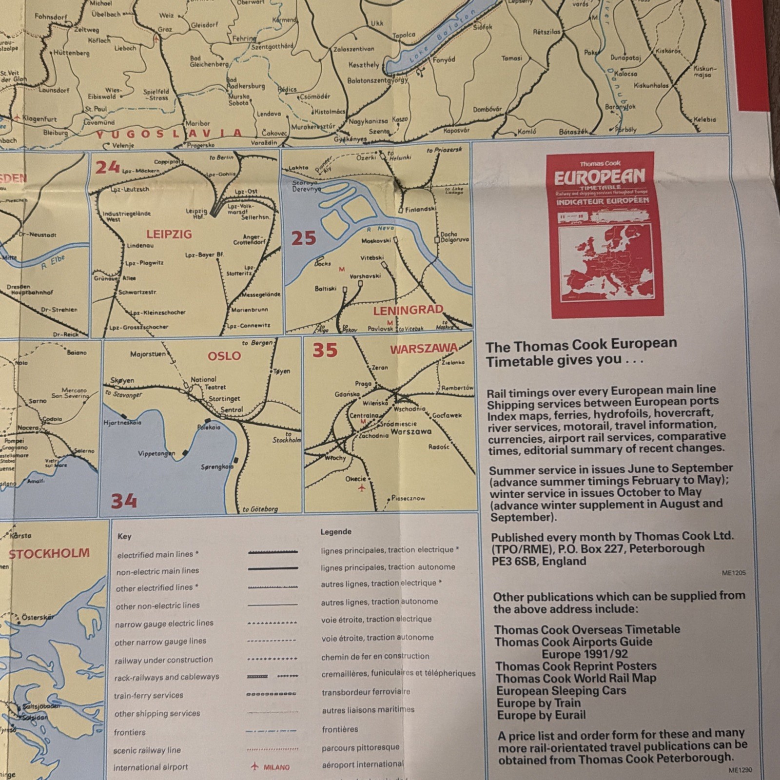 Original Vintage Thomas Cook Rail Map Of Europe 1991 brochure British railways