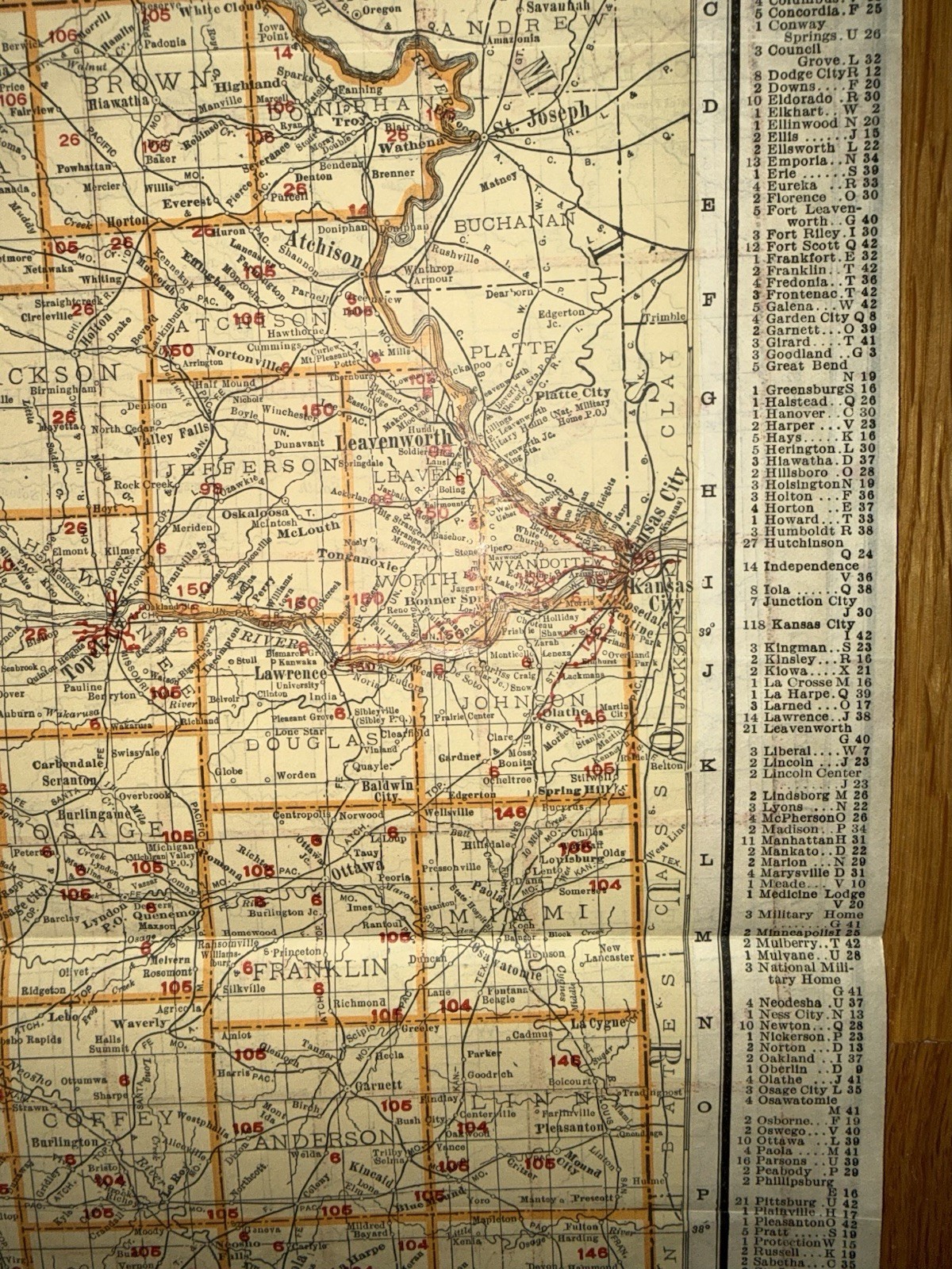 C.1920’s Era Rand McNally Map Of Kansas Air Trails & Railroads 2 Sided Very Rare