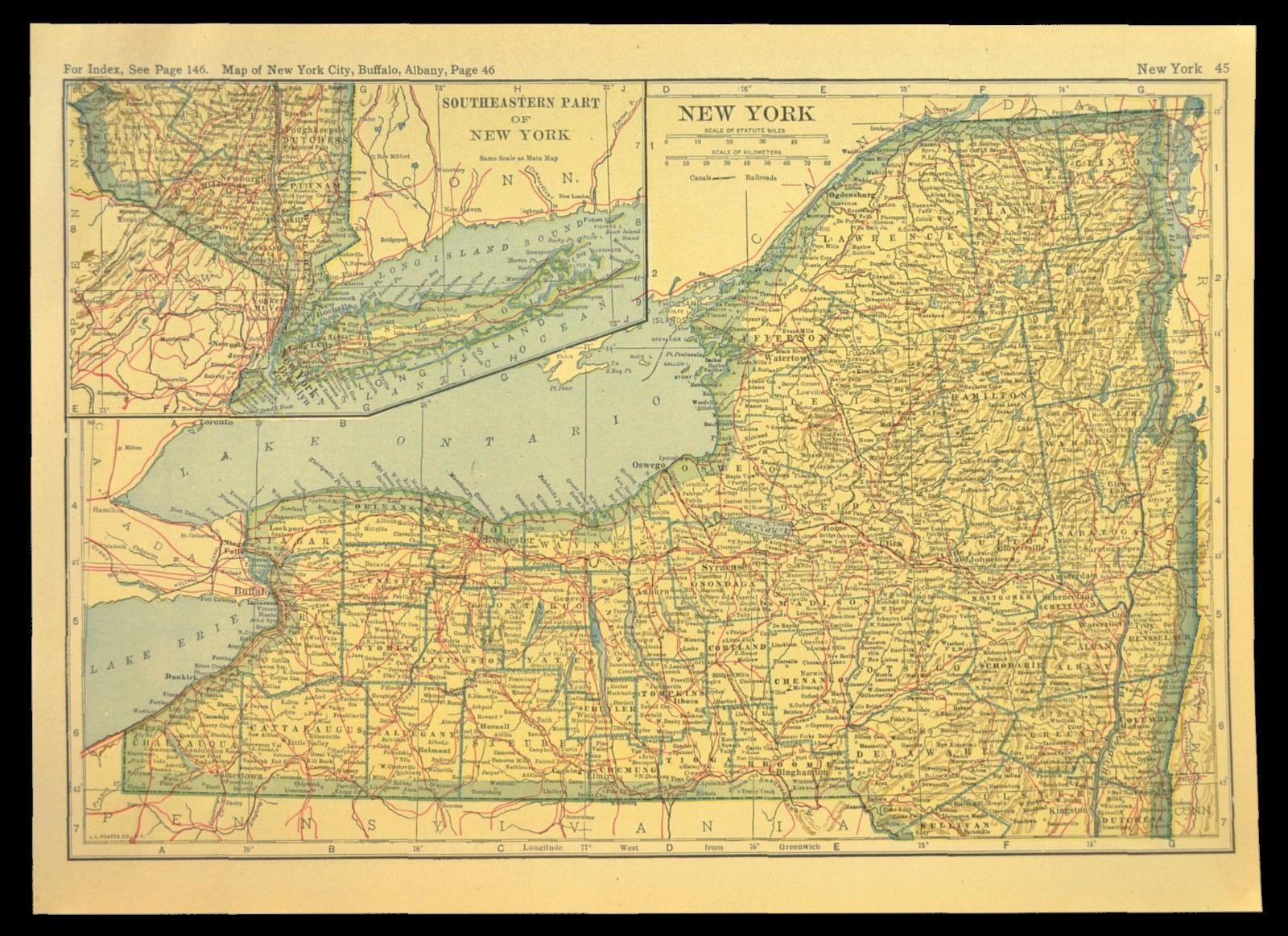 Vintage NEW YORK Railroad Map Rochester Syracuse Buffalo Original Atlas Map