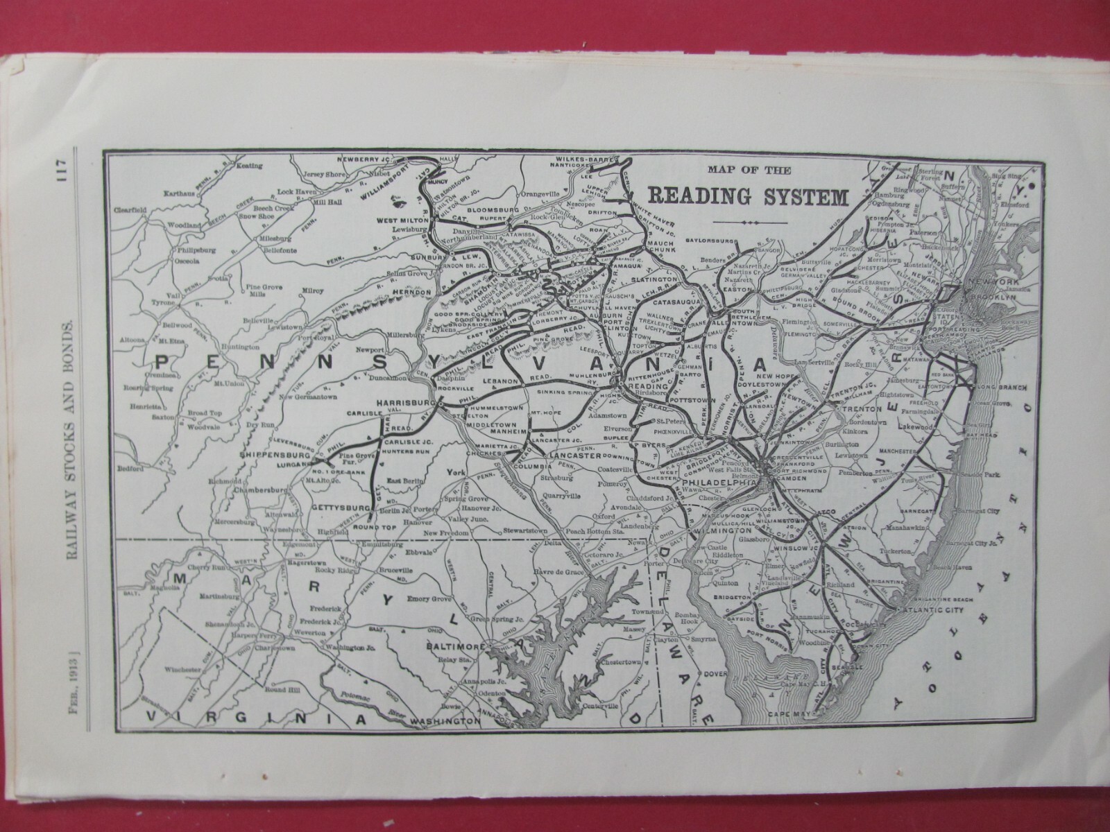 1913 READING RAILROAD SYSTEM MAP ROUTES STATIONS RDG RR HISTORY