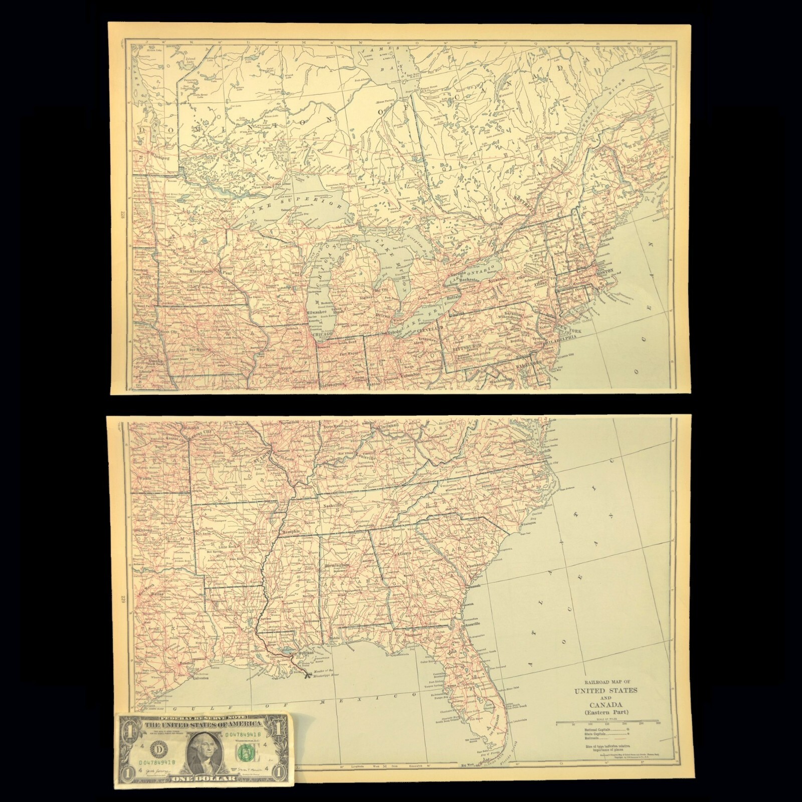 Vintage Eastern UNITED STATES Railroad Map East US Railway Wall Art Antique