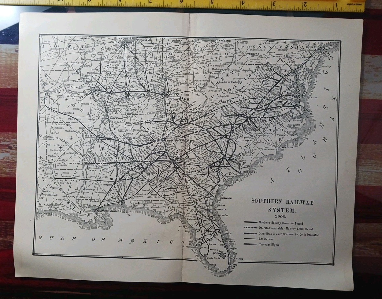 1905 Dated Train Route Map SOUTHERN RAILWAY SYSTEM all Lines & Connections 11×9″