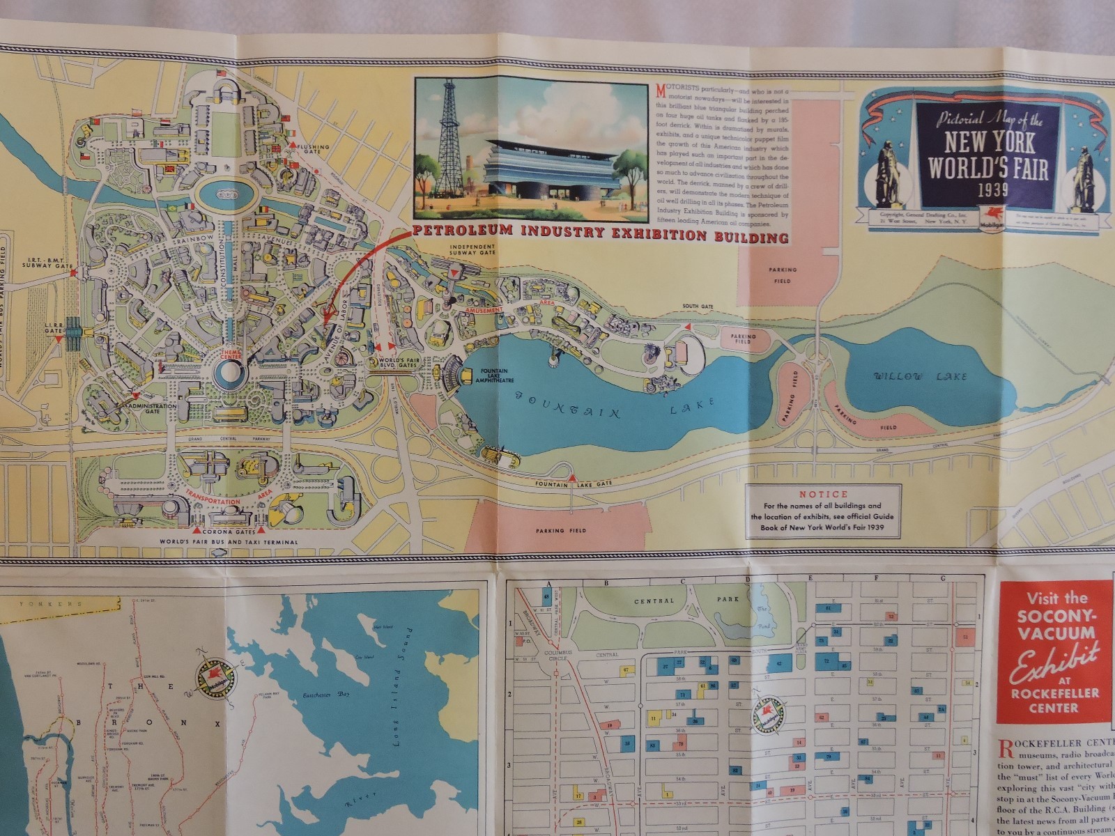 1939 New York City NYC World’s Fair Subway MOBIL GAS Map Rapid Transit Train