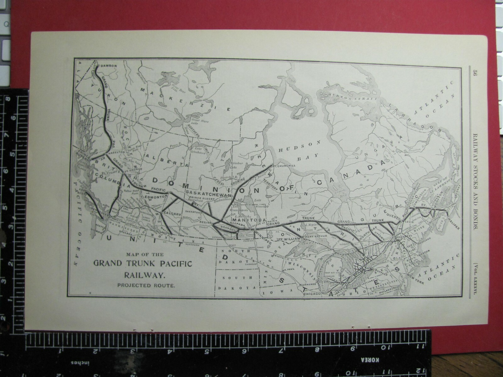 ORIG 1908 GRAND TRUNK PACIFIC RAILWAY SYSTEM MAP PROPOSED GTP RR ROUTE CANADA