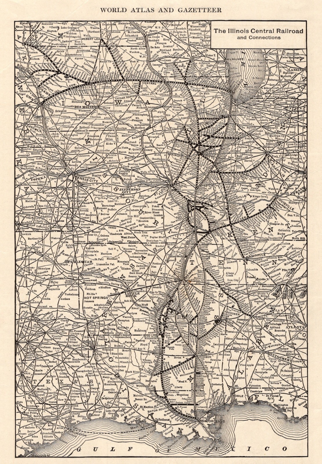 1914 Antique ILLINOIS CENTRAL RAILROAD Map Vintage Illinois Railway Map 3115