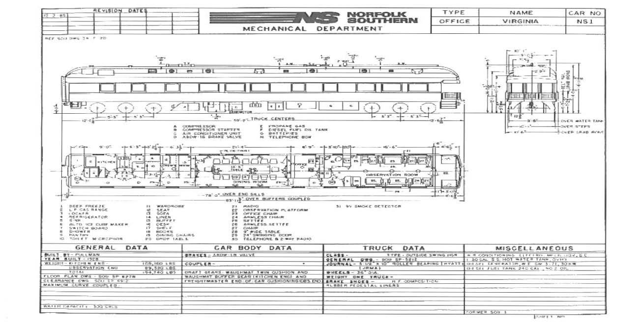 Norfolk Southern 1985 Passenger Equipment Diagrams and Data PDF Pages on DVD