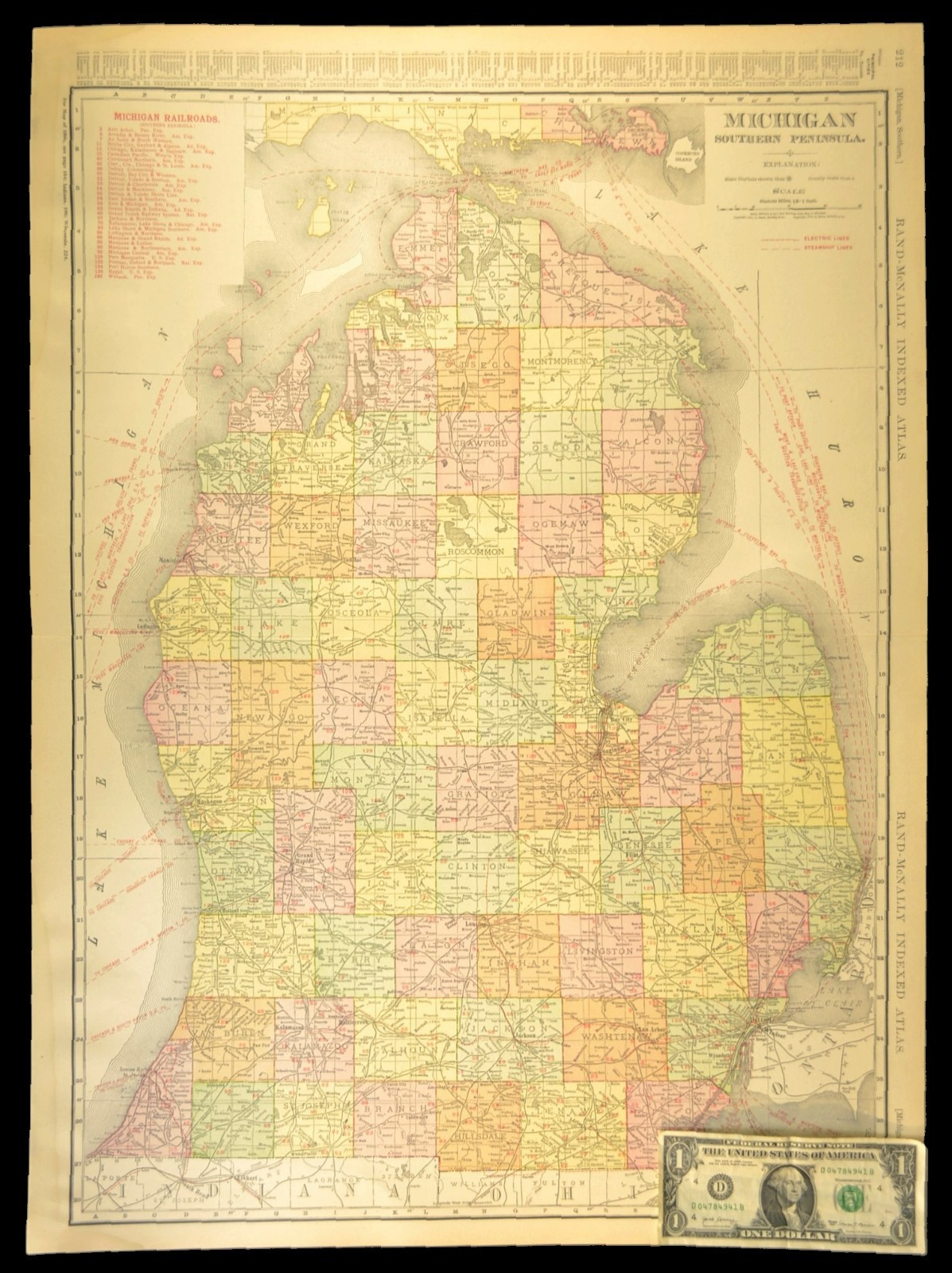 1911 Antique Southern Michigan Railroad Map ORIGINAL Atlas Map DATED