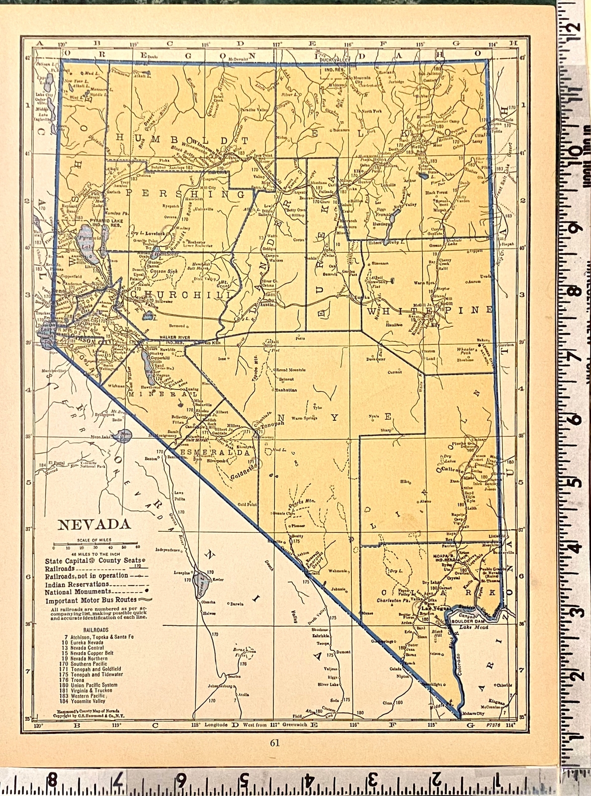 NEVADA & NEW HAMPSHIRE c 1935 County & Railroad Maps. Hammond & Co. 9×12″