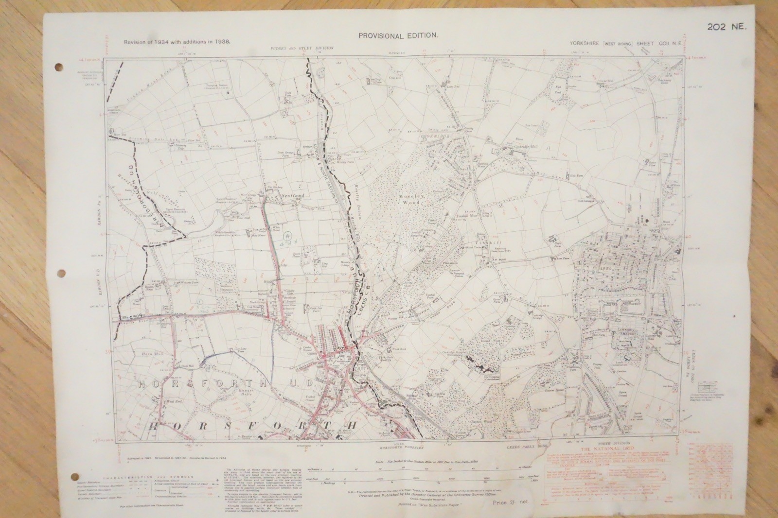1938 Horsforth Cookridge Yorkshire LNER Railway OS Linen Map Ref 35 *
