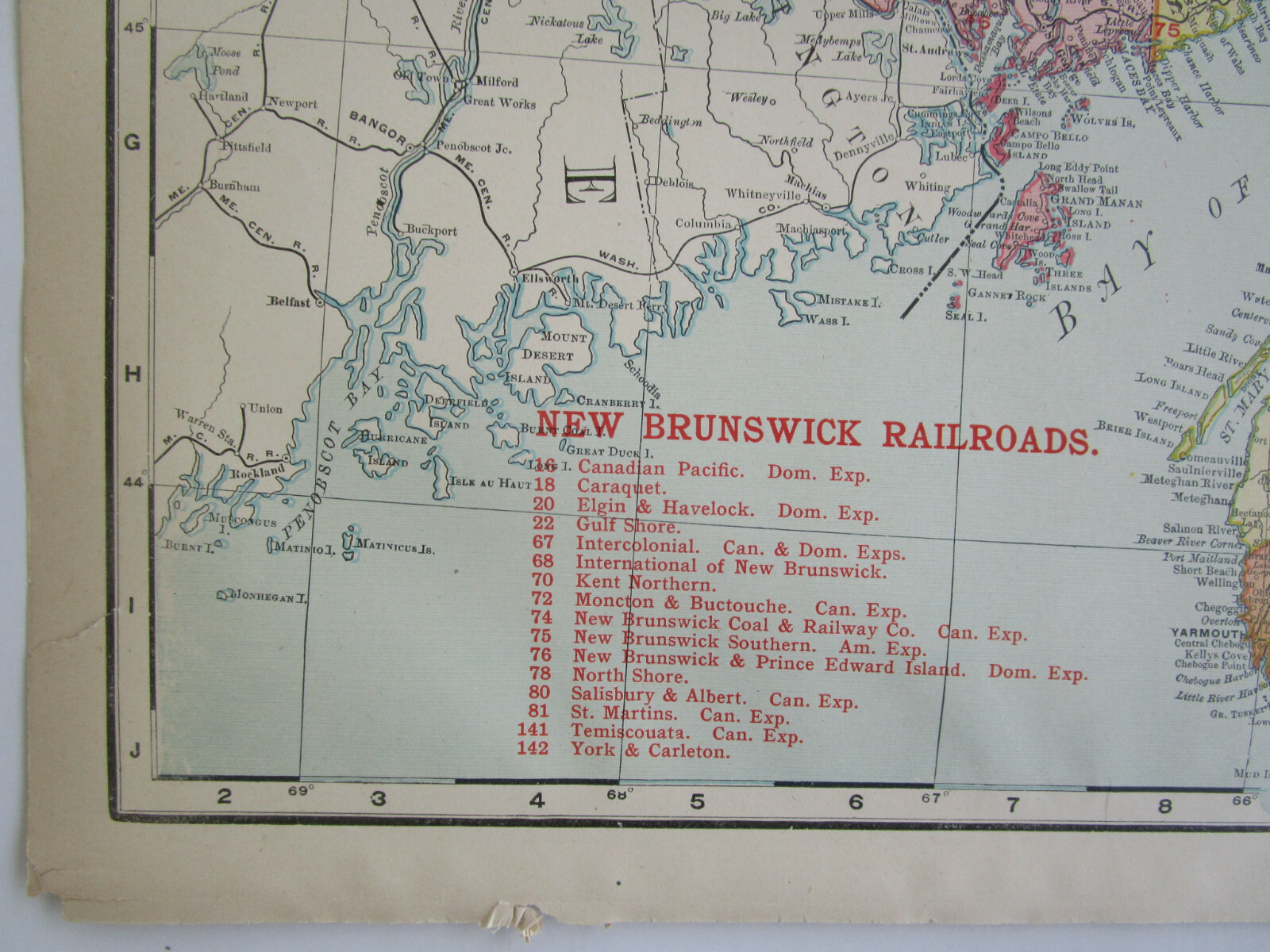 NEW BRUNSWICK NOVA SCOTIA & PRINCE EDWARD ISLAND CANADA 1911 DATED RAILROAD Map