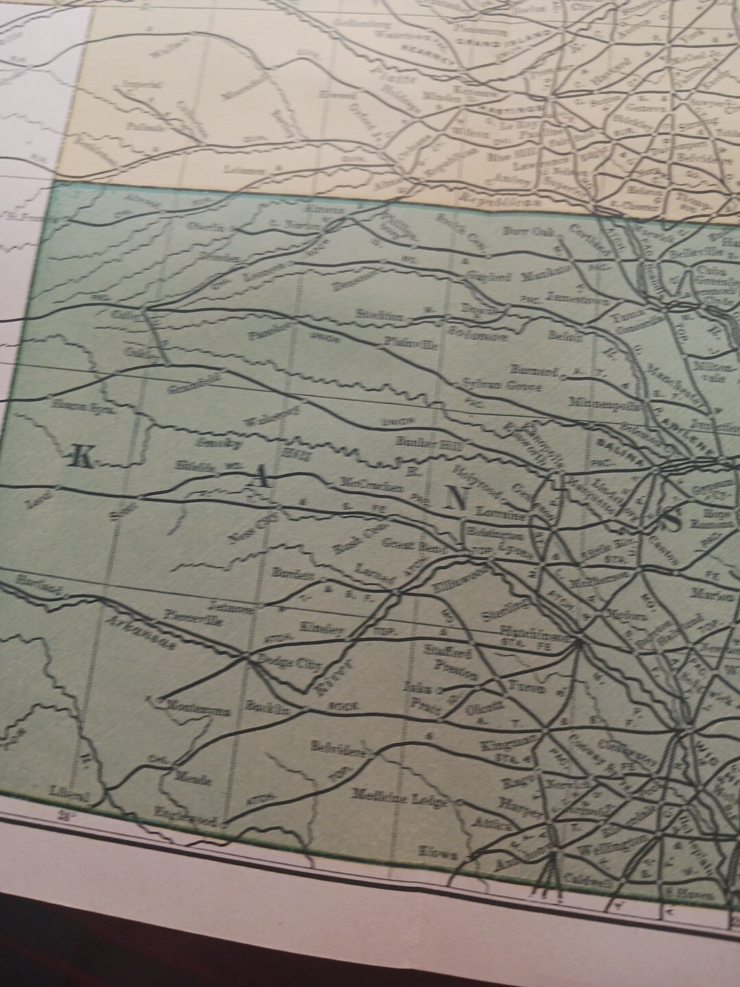 1904 dated Railroad Map NEBRASKA KANSAS All Lines Train Routes 11″x9″
