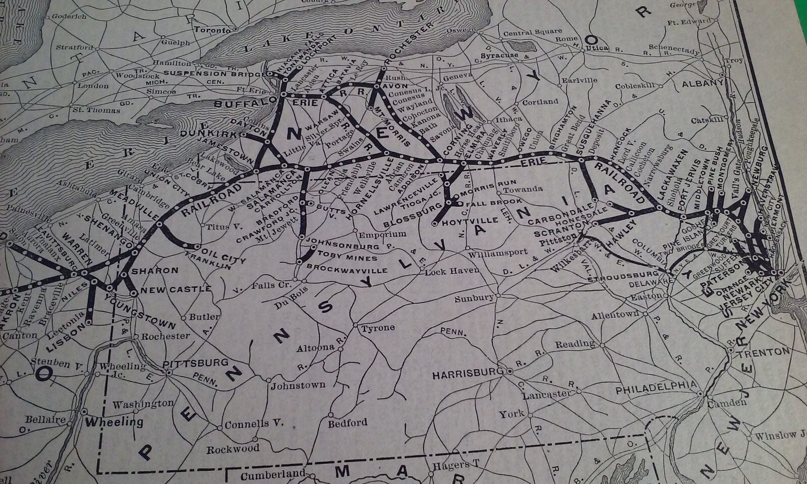 Rare 1903 Railroad Map of The ERIE Penn Railroad Railway Routes & Connections