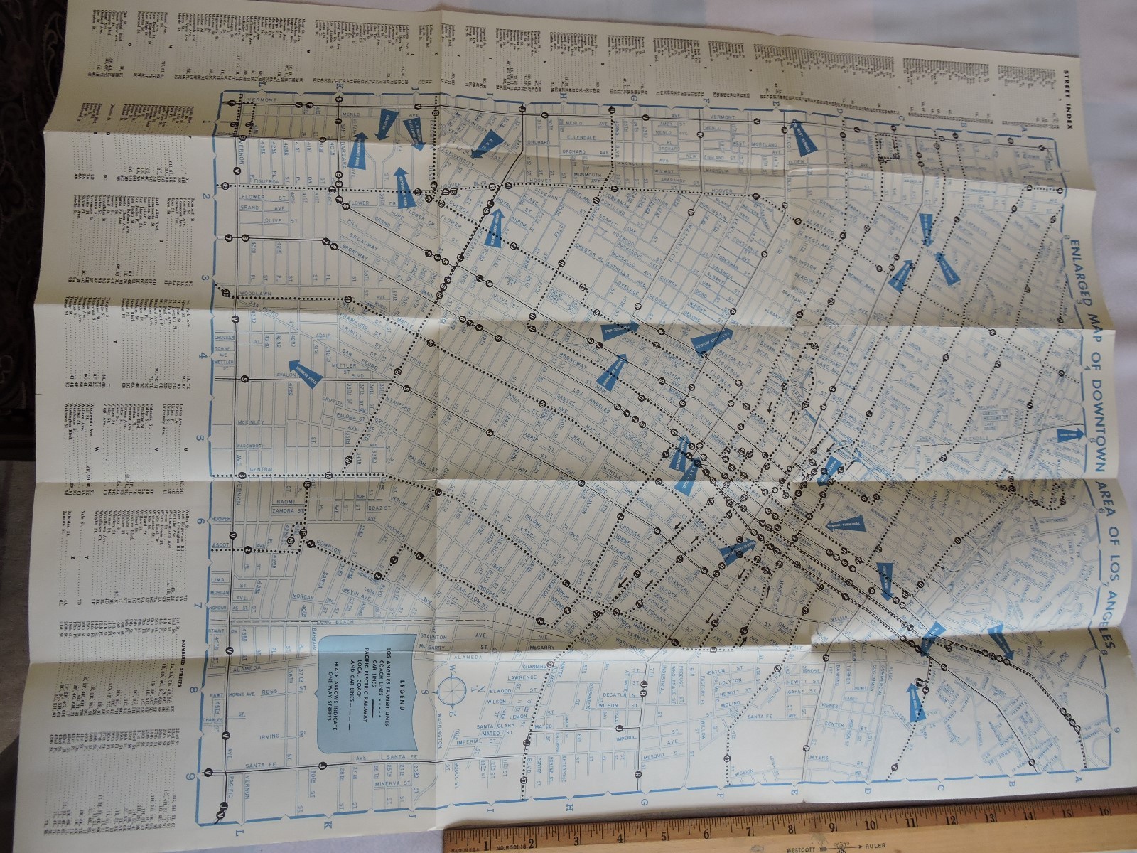Rare 1954? LA Los Angeles 19×25 California Transit Trolley Map