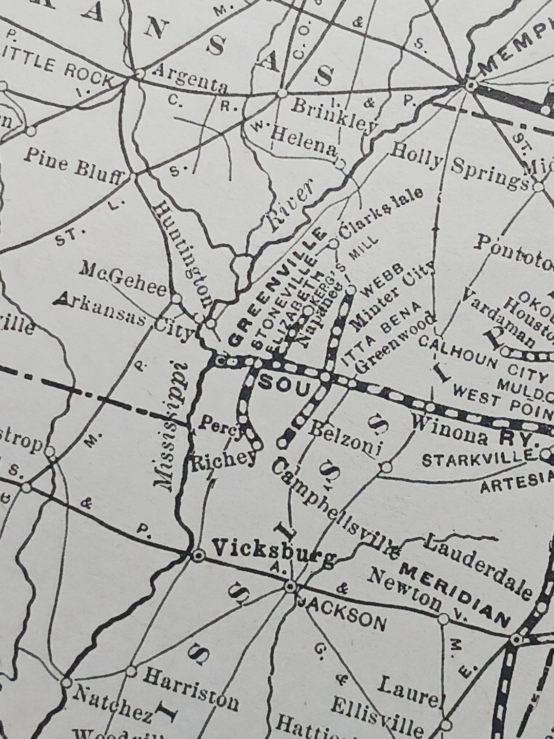 ~1910 railroad Map SOUTHERN RAILWAY and Connections ALL Train routes 9×11″