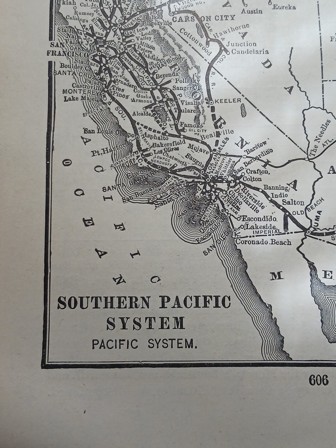 1904 Railroad Map SOUTHERN PACIFIC SYSTEM west All Lines Stations CA NV AZ WA OR