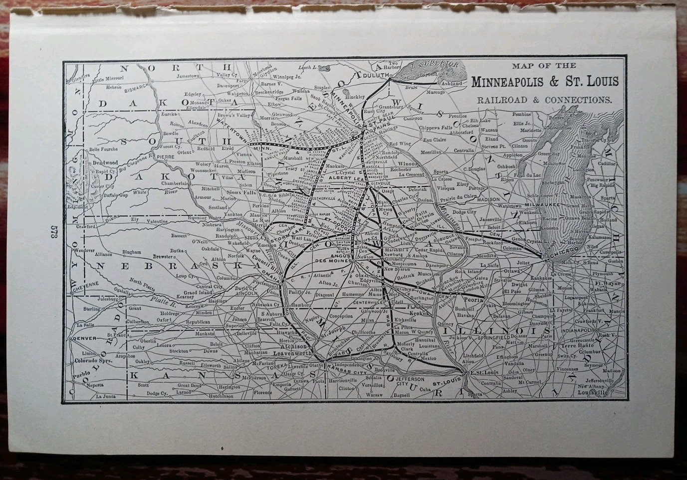 ~1904 Train Route Map MINNEAPOLIS & ST LOUIS RAILROAD antique Railway stations