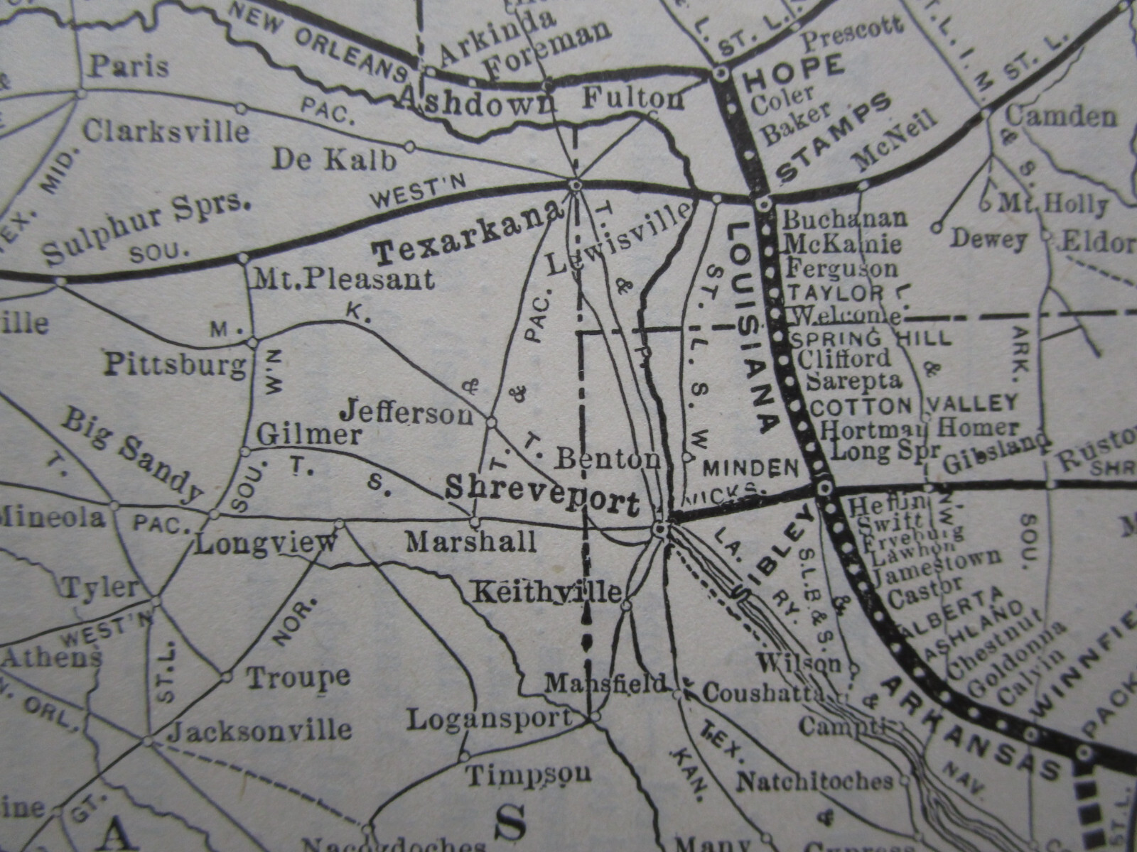 Antique 1904 LOUISIANA & ARKANSAS Railway System Map from 19O4 Poor’s INDIAN TER