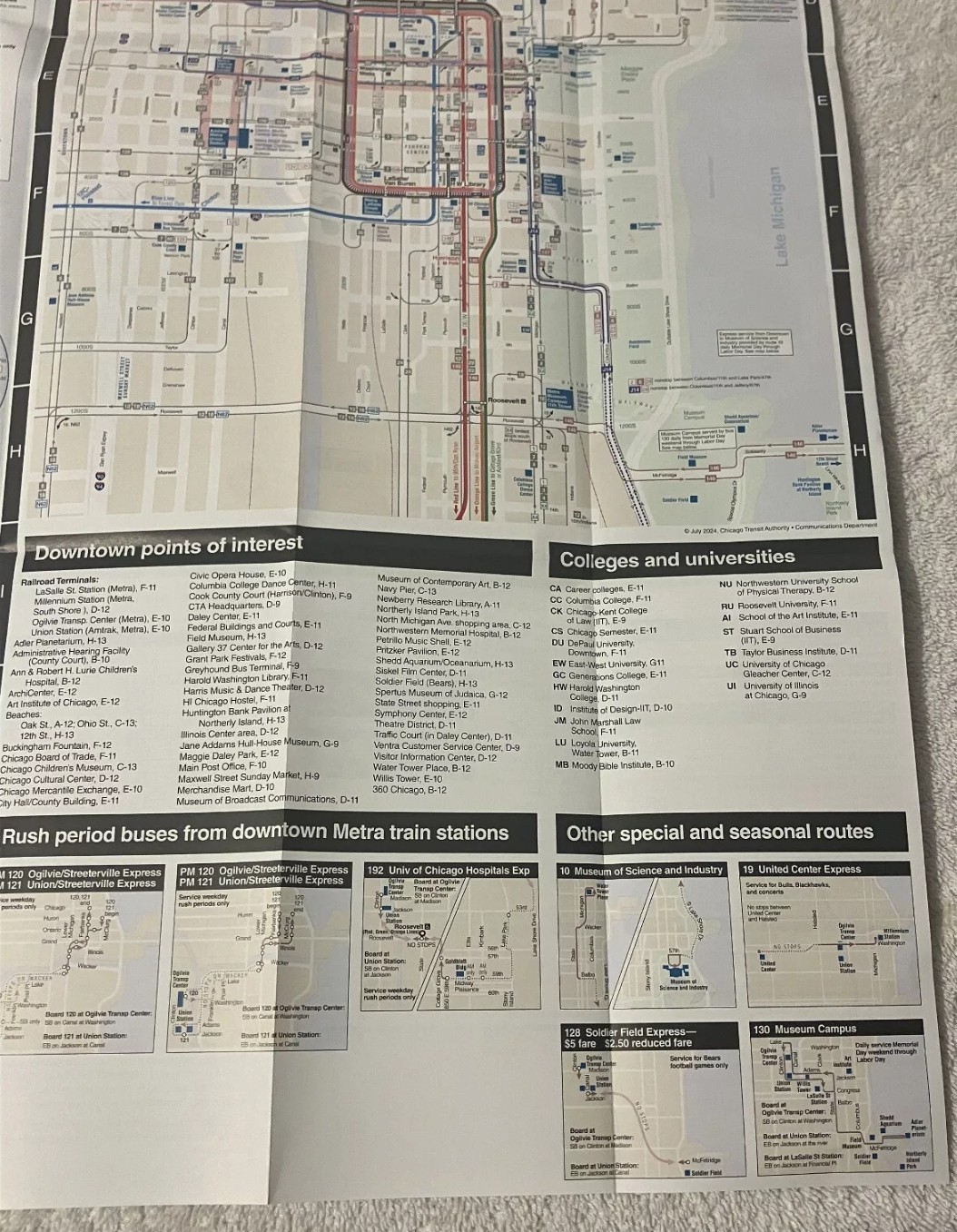 CHICAGO TRANSIT AUTHORITY (CTA) BUS and RAIL “L” MAP July 2024