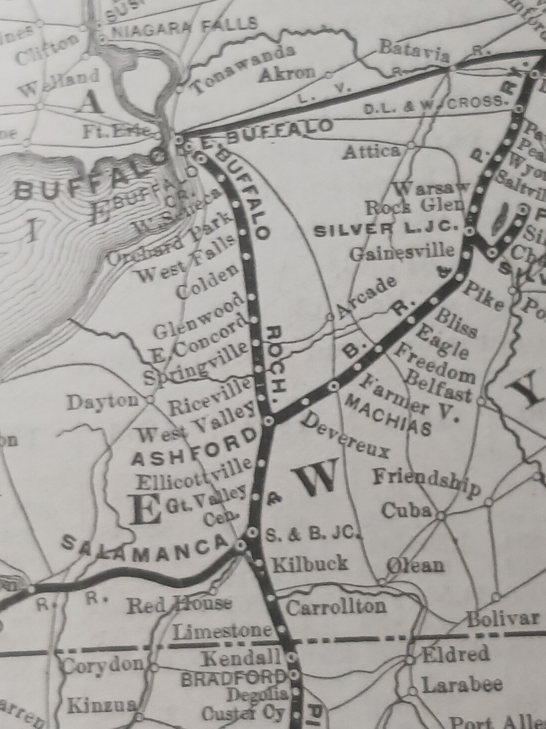 ~1898 Train Route Map BUFFALO ROCHESTER & PITTSBURGH RAILWAY Ralston Clearfield