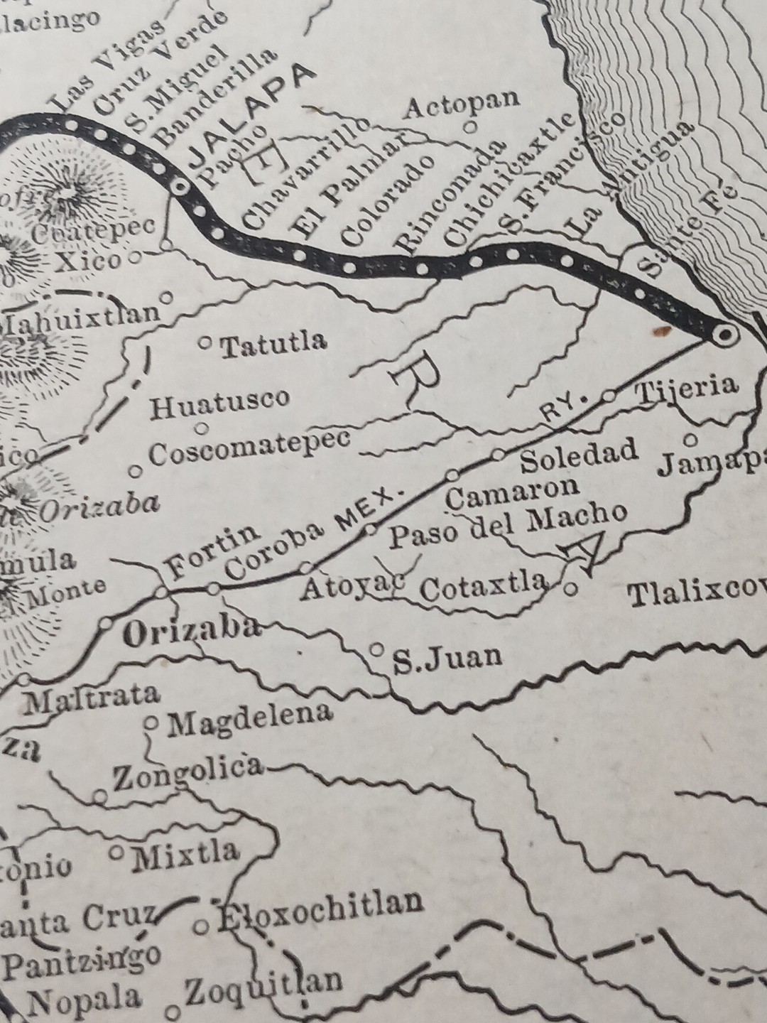 ~1896 Antique Railroad Map INTEROCEANIC RAILWAY OF MEXICO Irolo Jalapa Atila