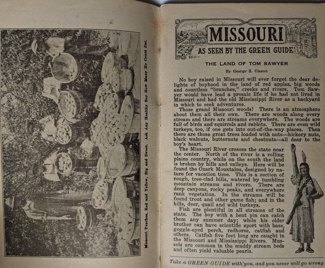 VINTAGE BOOKLET CLASON s MISSOURI GUIDE BOOK w ROAD AND RAILWAY MAP s
