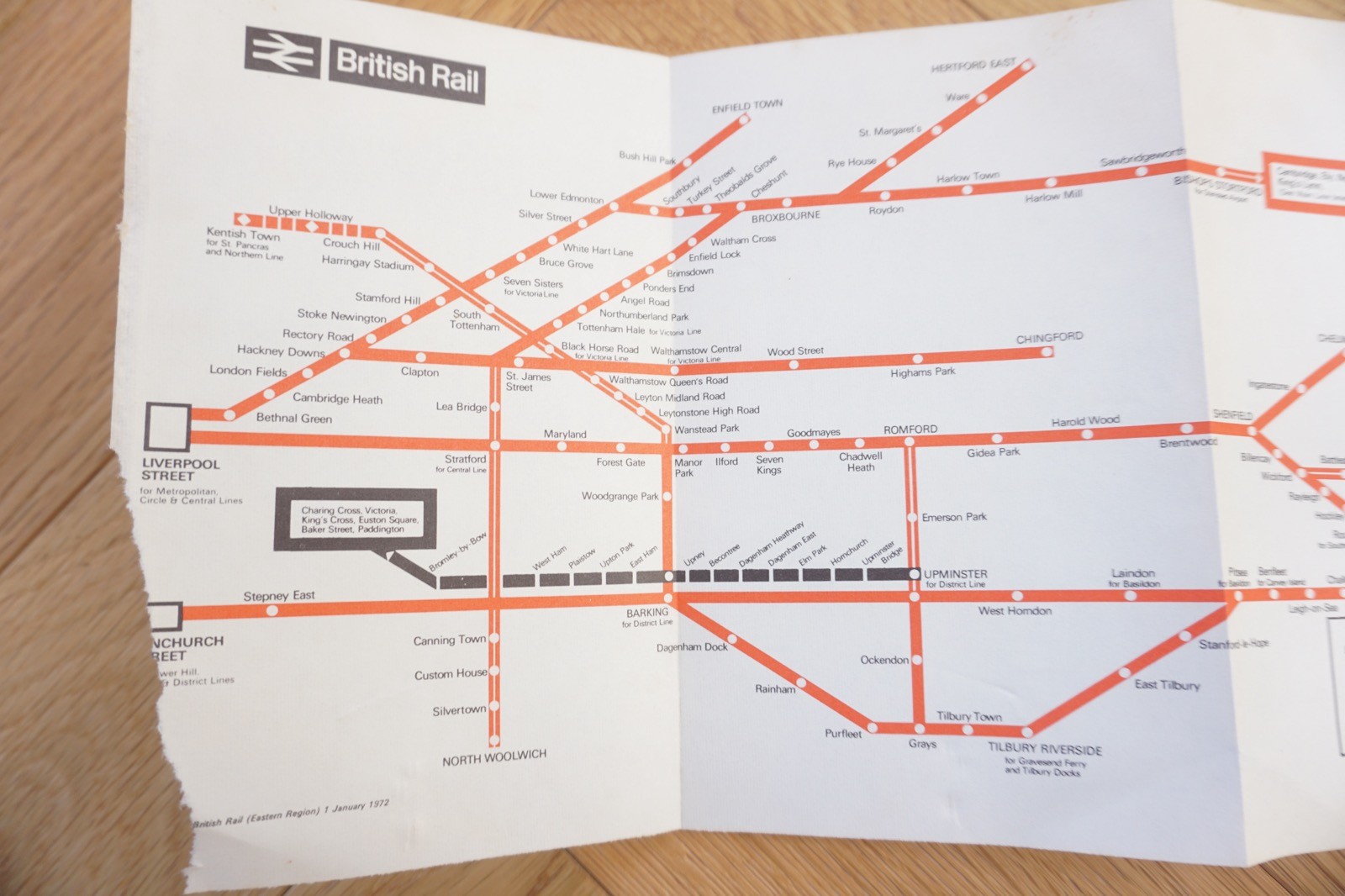 1972 Eastern Region British Rail Railway Map Liverpool & Fenchurch Street