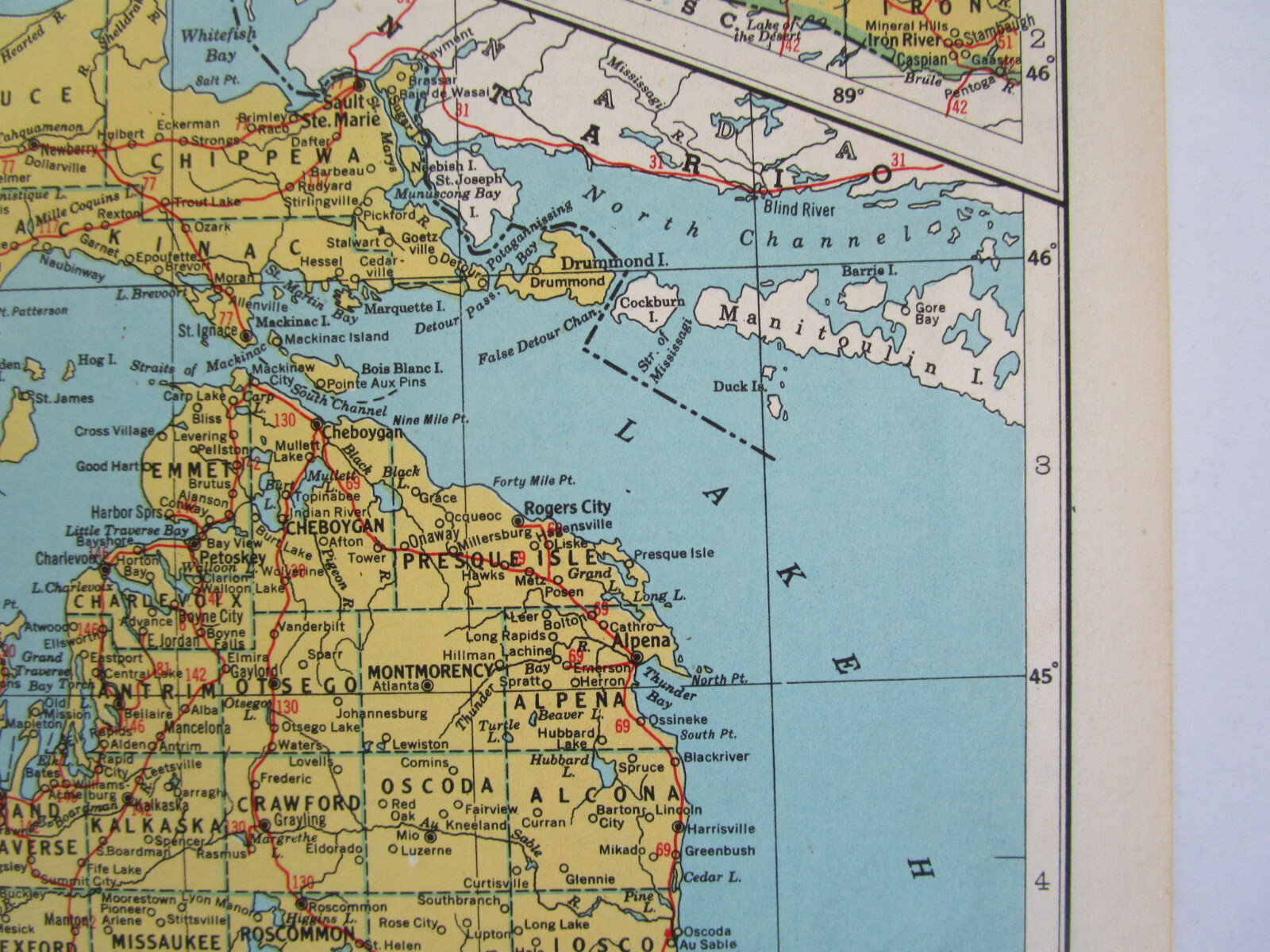 MN MI 1948 MINNESOTA RAILROAD Map. DULUTH & NORTHEASTERN RR ~or~ MICHIGAN
