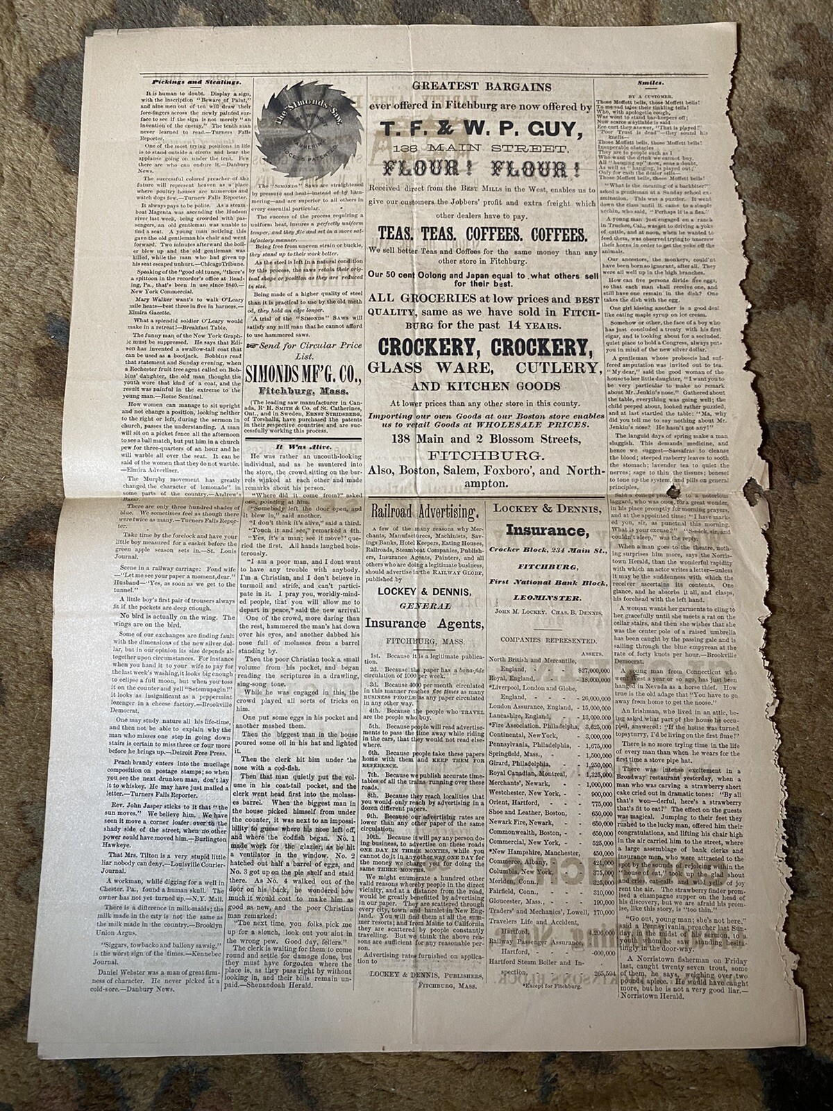Antique 1878 The Railway Globe Newspapers Lot Fitchburg MA Old 1870’s Train Map
