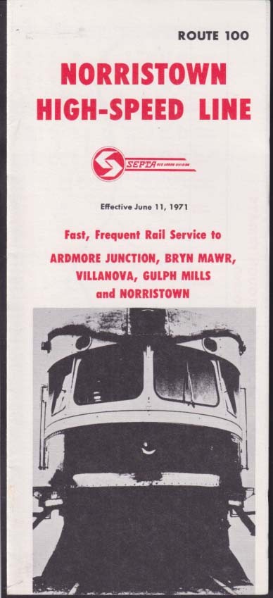 SEPTA Norristown High Sped Line Route 100 timetable 6/11 1971
