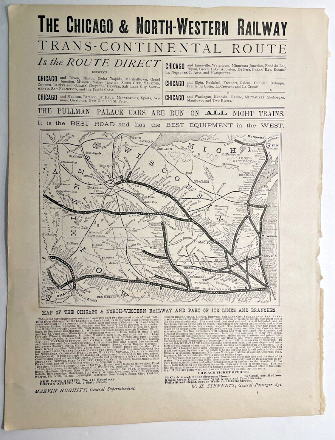 1875 Antique Chicago Northwestern Railway Map North-Western Railroad Map Route