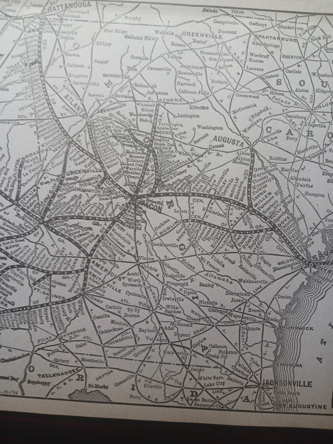 ~1906 Railroad Train Route Map CENTRAL OF GEORGIA RAILWAY all Lines Stations